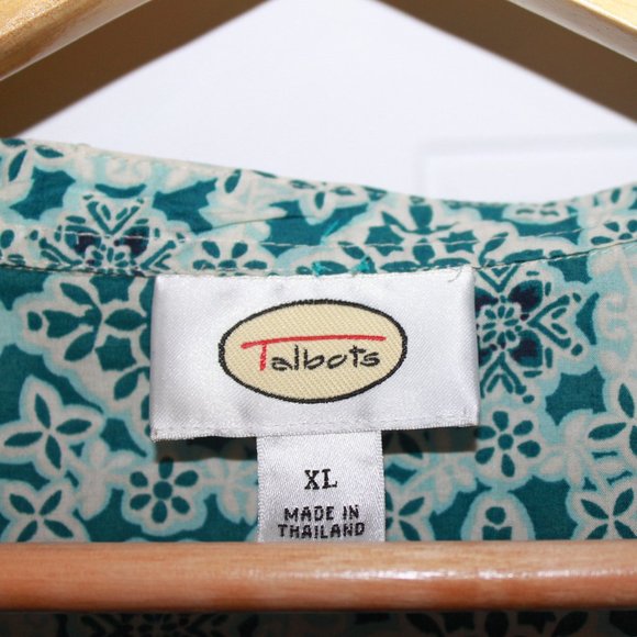 SALE: Vintage Talbots Beaded Collar Button-up 3/4 Sleeve, XL Turquoise/Lt. Blue - Picture 2 of 11